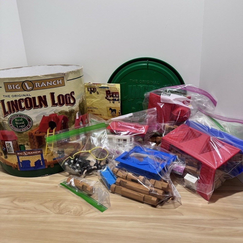 Lincoln Logs Big L Ranch Wood 150 Pieces w/Canister & Instructions Missing 2 PC - Picture 3 of 13